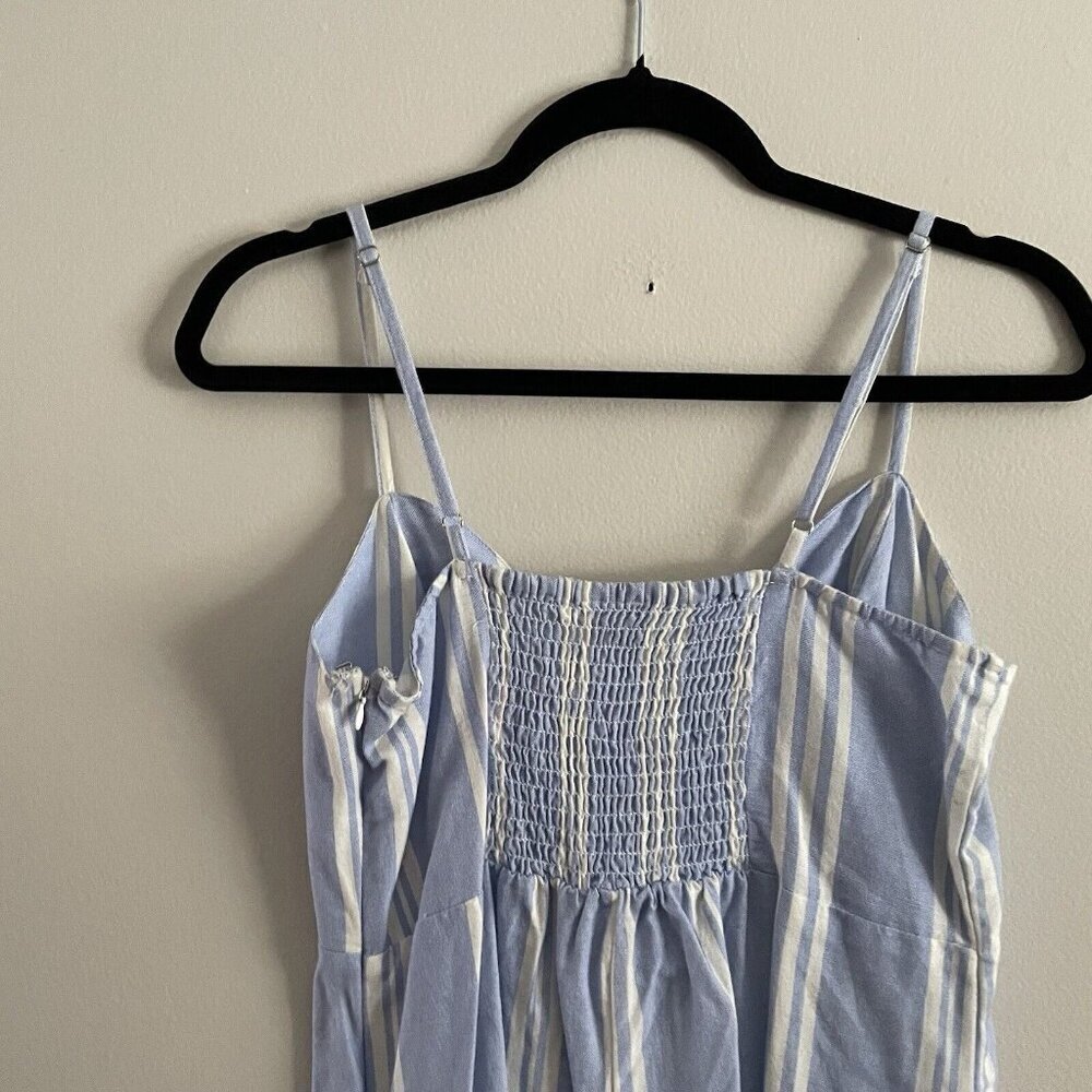 Japna Women M Blue White Striped Linen Cotton Nautical Sleeveless Skort Romper - Picture 7 of 9